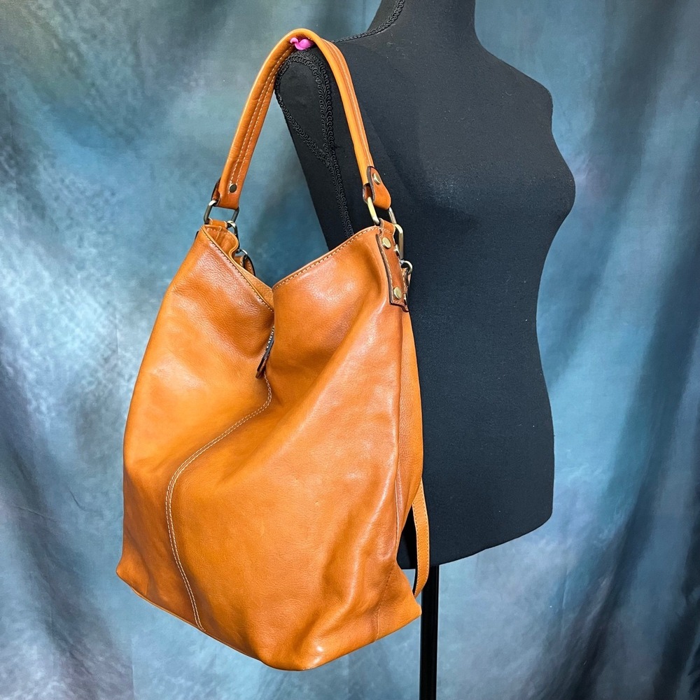 BRACCIALINI Firenze Italy‎ Tan Leather Hobo Shoulder Bag Crest Logo